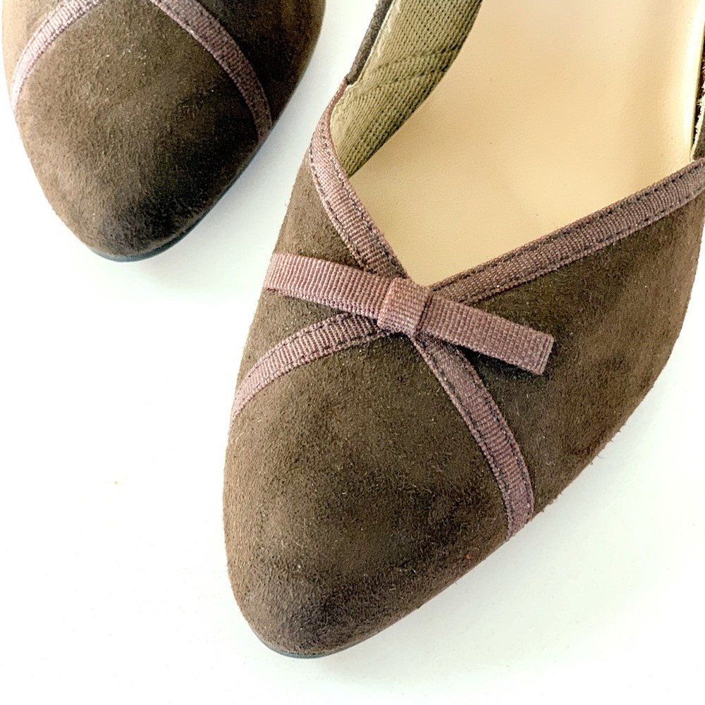 👠 EASY STREET Comfortable Brown Suede Leather Low Heel Bow Pumps NEW - Picture 6 of 10